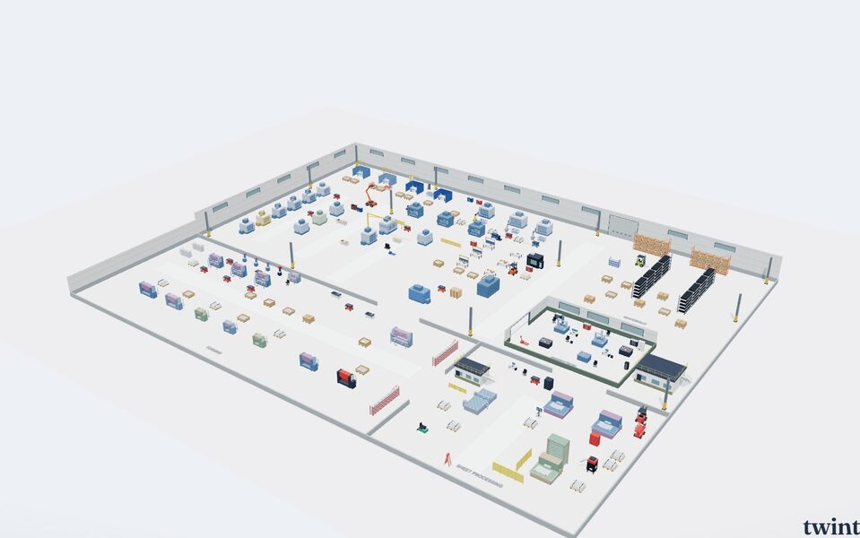 A factory floor rebuilt as a twin